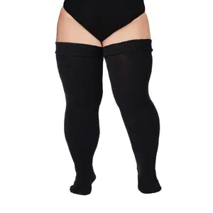 Plus-size women’s thigh-high socks for thick thighs — extra-long striped over-the-knee socks; leg warmer boot socks; cotton women’s oversized fashion cute curvy comfortable love fits clothing