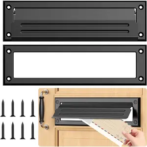 13 inch Mail Slot for Front Door Stainless Steel Mail Slot Cover Easy to Install 1 Pack 13"×3.7" Black