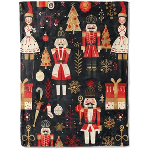 1PC Holiday Nutcracker Blanket - Super Soft, Lightweight, Christmas Tree Blanket for Sofa Room Bedroom, Modern Holiday Decor, Christmas Gift, Multi-Purpose Blanket for All Seasons
