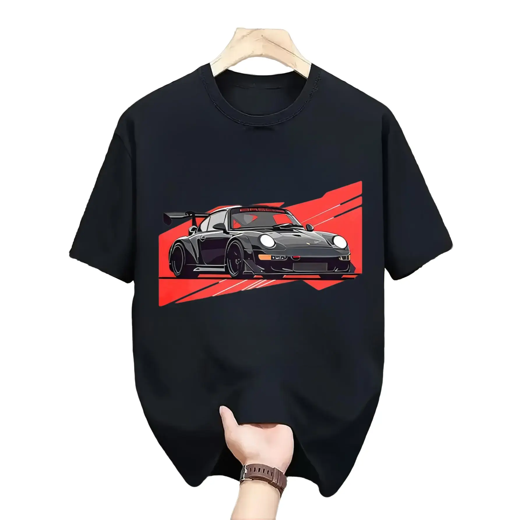 Casual Streetwear Style, Men's T-Shirt, Black Porsche 911 Turbo Car Graphic Print, Summer Daily Wear Or Car Enthusiast Gathering, Gift For Boyfriend Husband Or Auto Lover
