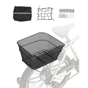 Rear Bicycle Wire Mesh Basket - With Cargo Net & Waterproof Cover for Rear-Mount Cargo