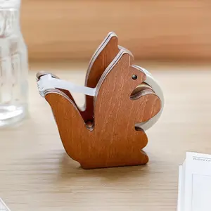 Clear Tape Dispenser - Wooden Squirrel Cute Design for Office & School Desktop - 1/2" x 250 in Tape Included Stationery Decorative