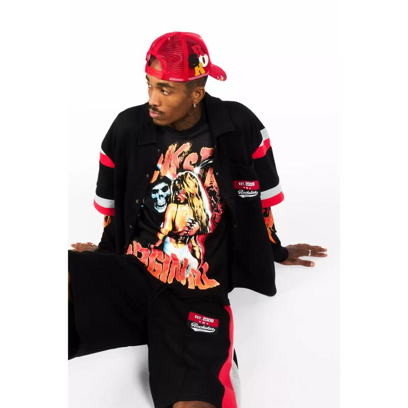 Zavid Black Button Up T-Shirt/Short Set