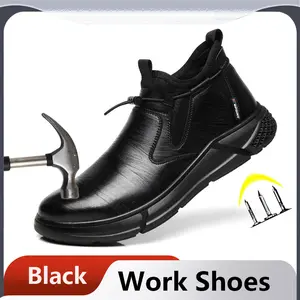 Men's Steel Toe Work Boots Slip On Quick Dry Safety Leather Indestructible Work Safety Shoes  Footwear Worker