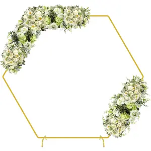7.2FT Rust-Resistant Golden Hexagon Metal Wedding Arch Backdrop Stand, Plastic Party Decor Design Supplies for Wedding, Housewarming, Indoor & Outdoor Festive Background Frame