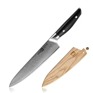 Klaus Meyer Luxor 8 Inch Chef Knife, Damascus Kitchen Knife, VG10 High Carbon Stainless Steel Japanese Chefs Knife with Wood Sheath