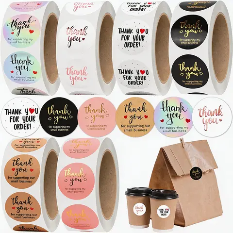 Vibrant Thank You Sticker Rolled Packs - 6 Packs (500 Pcs per Roll, 1in Each, 3000 Total), Includes Labels for Small Biz Users, Water Glue Holds Through Busy Packing, Home Improvement Building Supplies