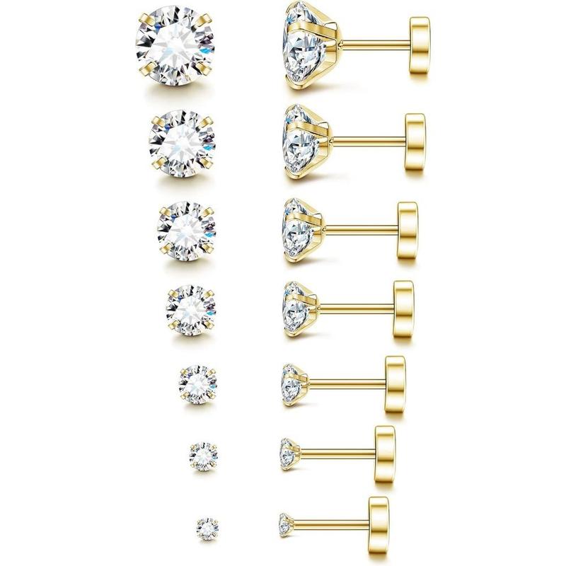 FLORIDECO 6-7 Pairs Stainless Steel 20G Hypoallergenic Cubic Zirconia ...
