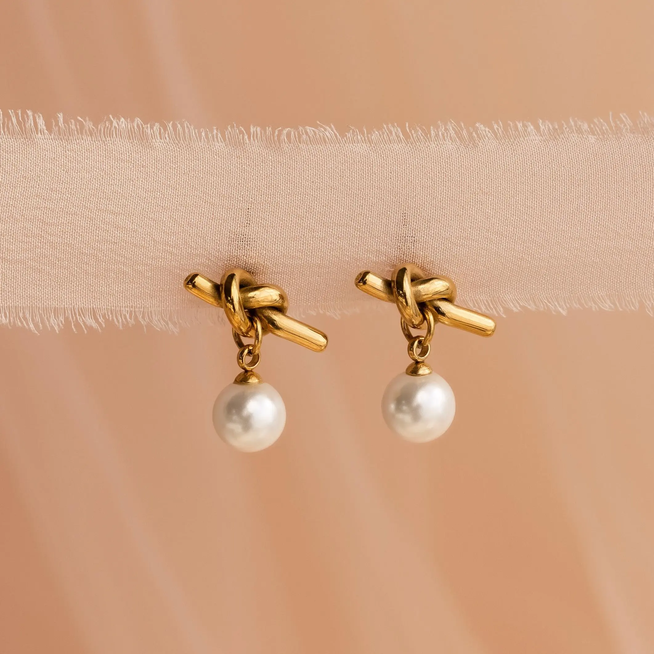 Love Knot Pearl Earrings by Caitlyn Minimalist - Dainty Pearl Drop Stud Earrings - Romantic Pearl Jewelry - Gift for Her