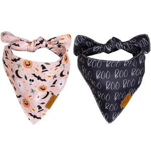 Remy+Roo Dog Bandanas - 2 Pack | Halloween Dog Bandanas Spooky Set | Premium Durable Fabric Bandanas for Dogs | Unique Shape | Adjustable Fit