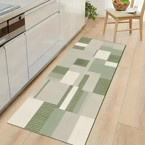 A light green geometric kitchen mat, absorbent and slip-resistant, suitable for kitchen, home, office, sink, laundry room, bathroom, modern home decoration, room decoration, Modern Abstract Rug, Kitchen Runner Rug, Washable Kitchen Rugs