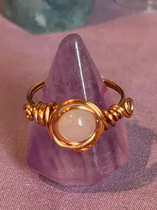 Rose Quartz size 8 copper wire-wrapped ring