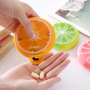 Portable Mini 7-Grid Medicine Box, Round Rotating Transparent Tablet Packaging Box, Fruit Medicine Organizer for Travel & Daily Use, Vitamin Organizer, Supplement Organizer