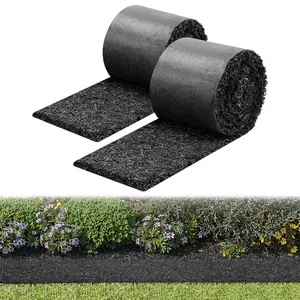 VEVOR Rubber Mulch Mat Roll, 2 Rolls 140x 4.5 in, Recycled Rubber Permanent Mulch Edging Border, Natural-Looking Flower Barrier with Stakes, 0.5 in Thick Cuttable Garden Edgings for Landscaping