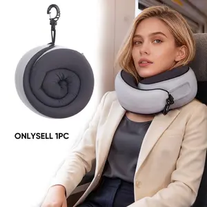 Neck Pillow / Airplane Travel Pillow — Premium Memory Foam Travel Pillow featuring an adjustable-length design, raised contours on both sides, and a convenient hook-and-roll mechanism for easy storage, complete with a washable, breathable cover.