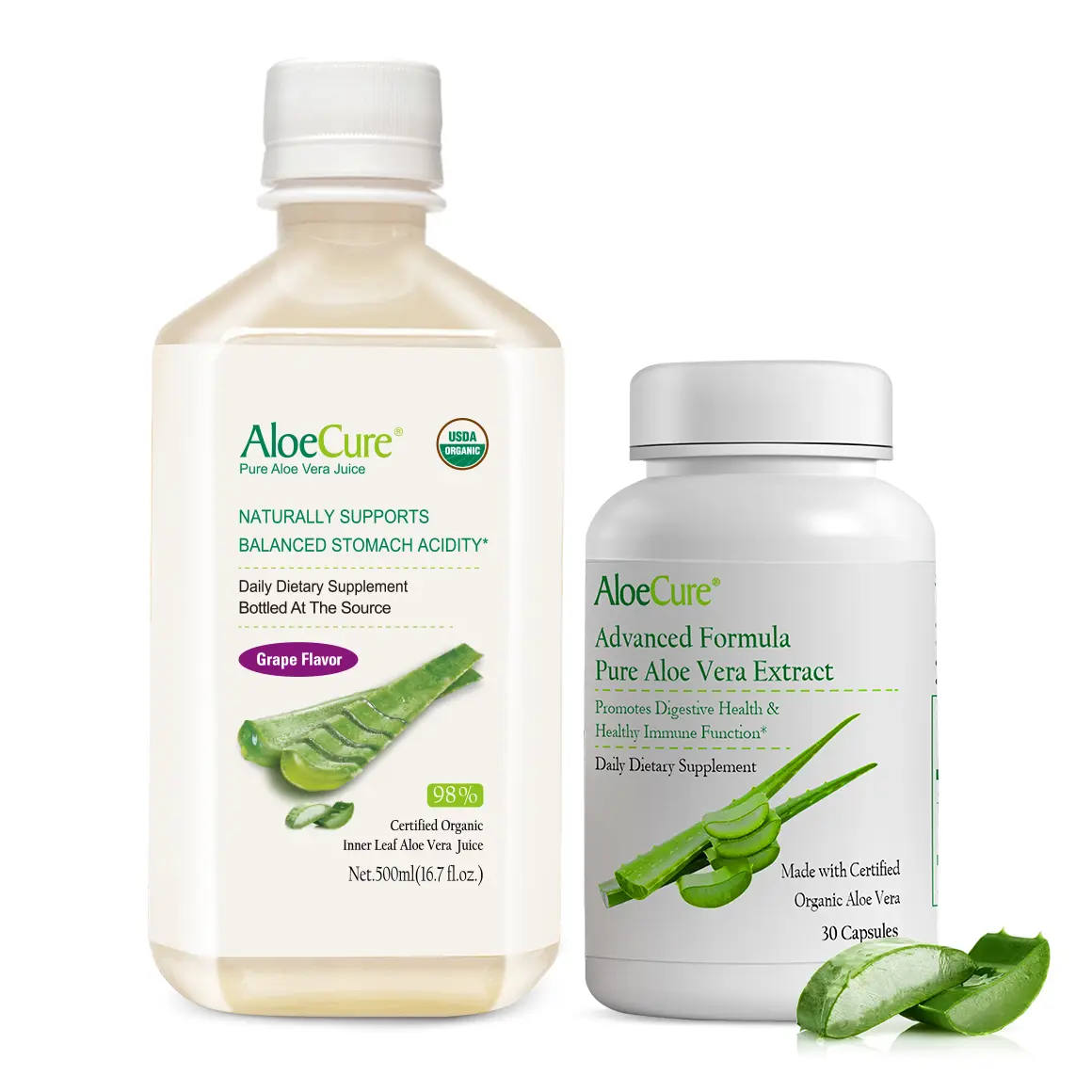 AloeCure Digestion Support Pack - Grape Flavor Aloe Juice 1btl, Aloe Vera  Capsules 30 caps - TikTok Shop