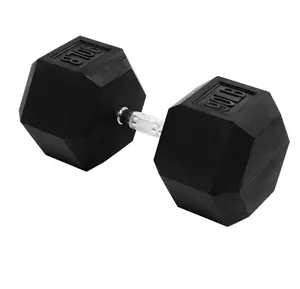 Rubber Encased Hex Dumbbells, 90 lb Single, Black - Perfect for Home Gym Workouts