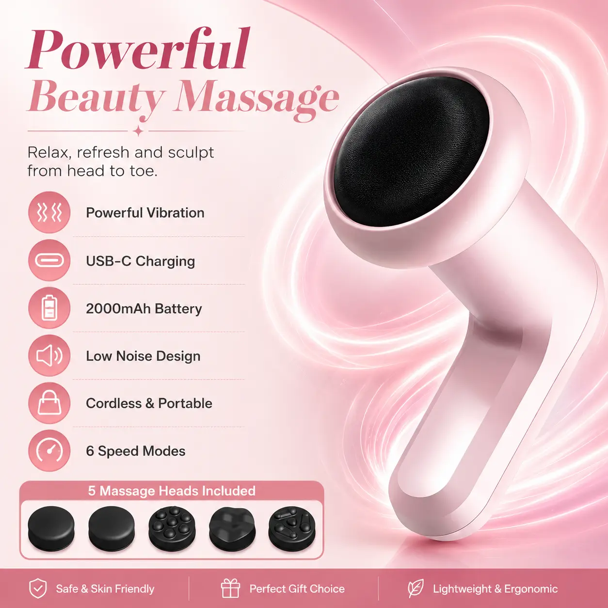 Classic model electric pusher vibrates the entire body, abdomen, legs and waist. It is a multi-functional handheld body beauty device with USB charging and an upgraded capacity of 2000 lithium batteries. Usb Rechargeable Massagers Portable Muscle Massager