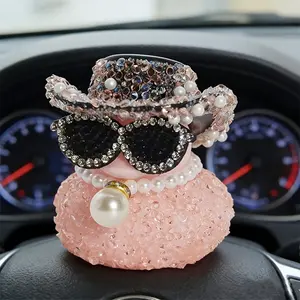 Decorative Rubber Duck for Car Dashboard, Shiny Diamond Design, Rhinestone Embellished, Anti-Slip with Sticky Pad, Car Ornament
