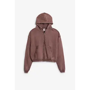 mnml Studded Ruffle Zip Up Hoodie - Washed Brown