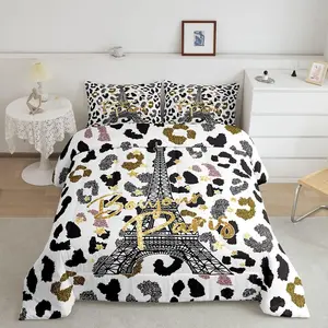 Eiffel Tower Comforter Set,Leopard Print Luxury Bedding Set,Paris Tower Comforter,Cheetah Print Super Soft Microfiber Designer Bedding Sets