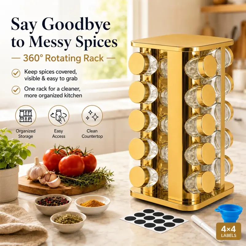 Multi color multifunctional 360 ° rotating kitchen spice rack and seasoning storage set, kitchen storage rack, sturdy base, rotating bracket, kitchen storage for easy storage