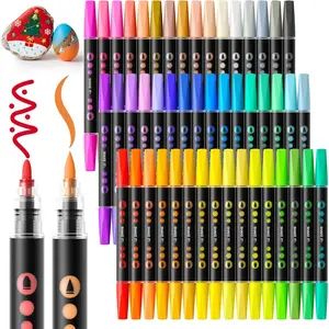 48 Colors   Markers, Dual Tip  & Brush  Pens with Automatic Ink Control System, Art Supplies for Adults & Teens, for Rock, , Canvas, Glass Creative Projects