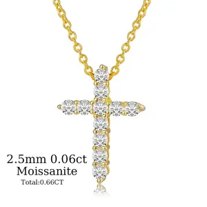Gold Moissanite Cross Necklace VVS1 Cross Necklace w 925 Sterling Silver - Gold