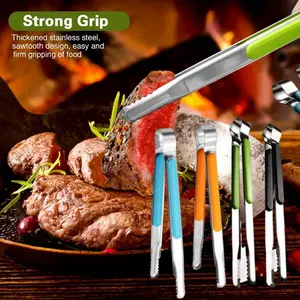 4 Pieces 10 inch Premium Stainless Steel Kitchen Tongs, Serving Tongs for Cooking, Metal Food Tongs with Non-Slip Grip, Heat Resistant Grill Tongs ﻿