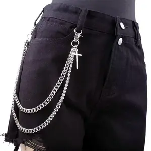 Vintage Body Jewelry Silver Wallet Jeans Chain 50/40cm Length Gothic Punk Hip Hop Accessories for Men Women Halloween Costumes Valentine's Day gift
