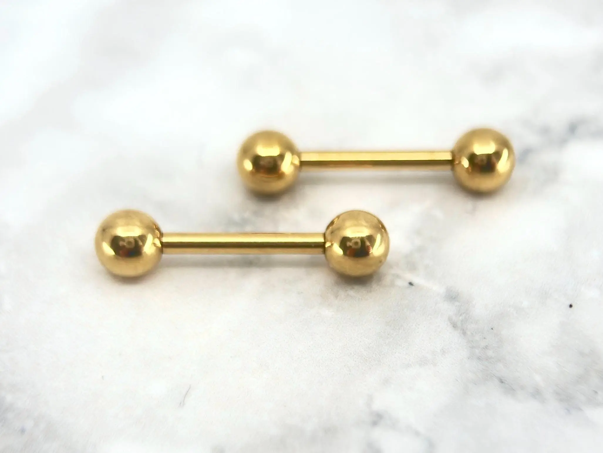 Female Gold Titanium Internally Threaded Nipple Barbell, 14g Thickness, 5/8” (16mm) Size, Casual Body Jewelry Accessory