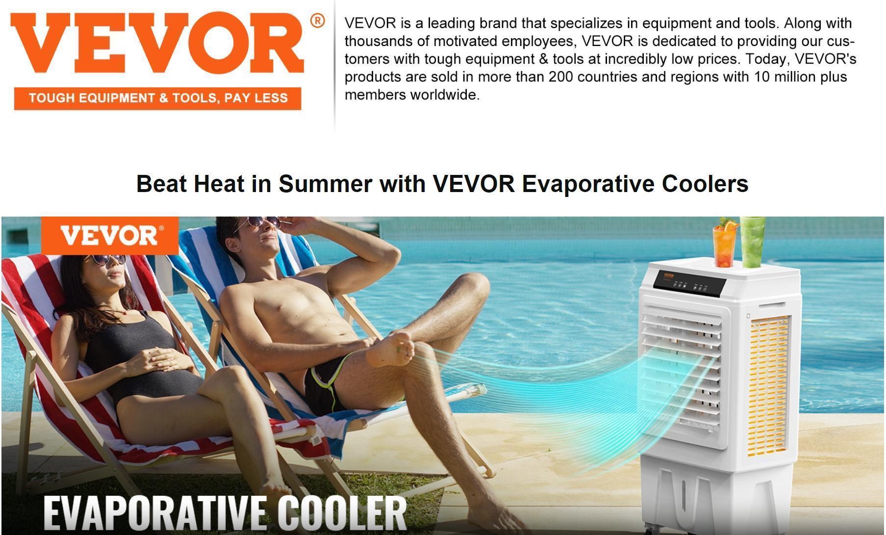 VEVOR Evaporative Air Cooler, TikTokShopBlackFriday, 3100 CFM, 135° Oscillating Swamp Cooler with Adjustable 3 Speeds and 12 H Timer, 9 Gal Portable Air Cooler for 950 Sq.ft, Indoor/Outdoor Use