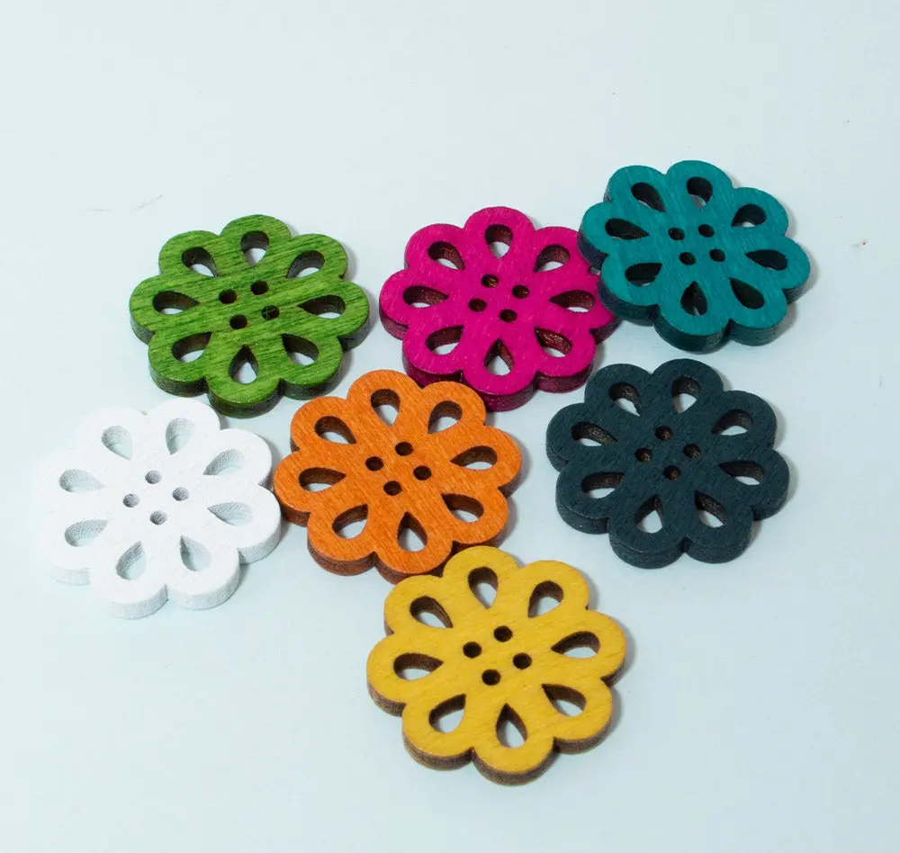 Dahlia Flower Wood Buttons