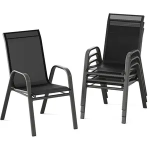 Patio Chairs Set of 4, Outdoor Stackable Dining Chairs with Textilene Fabric, All-Weather Deck Stacking Chairs with High Back for Backyard Poolside Garden Balcony