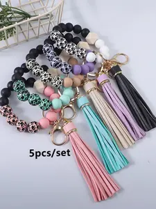 5pcs/ set Cute Animal Paw Print Beaded Keychain, Fashionable Keychain for Women & Men, Trendy All-match Keychain for Birthday Gift