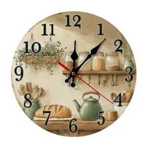 12 Inch Retro Kitchen Utensils & Bread Wall Clock | Cozy Cottage Kitchen Design decor, Battery Not Included, Ideal for Coffee Bar, Farmhouse, Home Bakery
