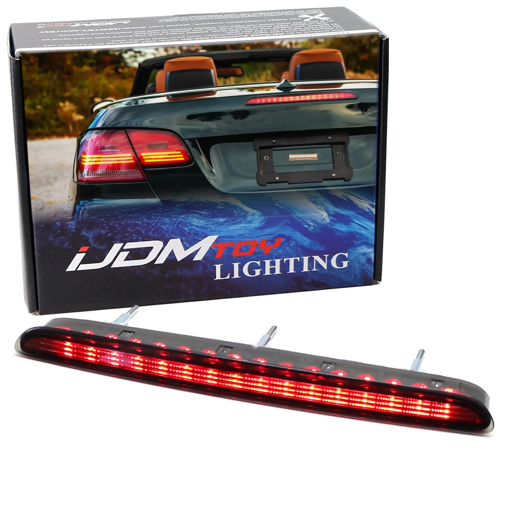 iJDMTOY OE-Spec Black-Out Smoked Lens Full LED Trunk Lid Third Brake Light Bar Assembly For BMW 2010-2013 E93 3 Seies Convertible ONLY