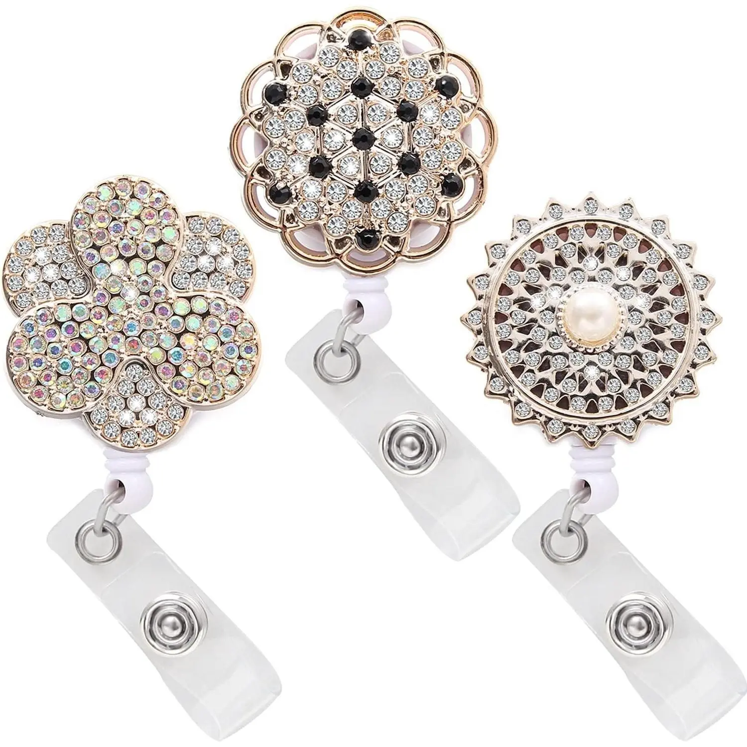 BY-265 Badge Reel Retractable Badge Holder with Alligator Clip keychain,Nurse Cute Badge Clip for ID Card Holders,24" Wire Cord 3PCS (multicolored-39)