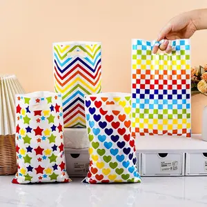30/50/100 Pieces New Pearlized Film Handbags, Colorful Four-Piece Stripe Candy Packaging Bags, Christmas, New Year, Wedding, Valentine's Day Gift Bags