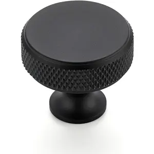 25 Pack Round Matte Black Knobs Knurled Single Hole Pulls Solid Black Kitchen Cabinet Hardware Handles for Drawers