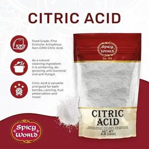 Citric Acid 2 LB Bag - 100% Pure, Food Grade & Non-GMO - Citric Acid Powder For Cleaning, Bath Bombs, Preserving - Fine Granular by Spicy World