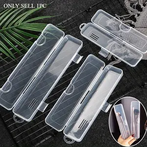 Portable Makeup Brush Organizer Eyebrow Pencil Tableware Chopsticks Transparent With Cover Storage Box Kitchen Accessories