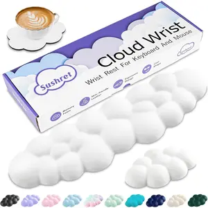 Cloud Wrist Rest Keyboard, Cloud Keyboard Wrist Pad Set with PU Leather Memory Foam, Cute Arm Rest for Palm Support, PC/Gaming Desk Accessories/Office Setup/Computer Hand Cushion - White