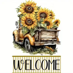 1pc Double-Sided Burlap Sunflower Pickup Truck Garden Flag 12x18 Inch, Rustic Spring Farmhouse Design for Porch Yard Decor, Outdoor Holiday Party Banner