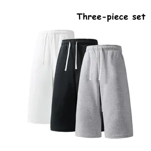 Men’s Solid Color Streetwear Brand Summer Loose Casual Straight-Leg Minimalist 3-Pack Knee-Length Shorts