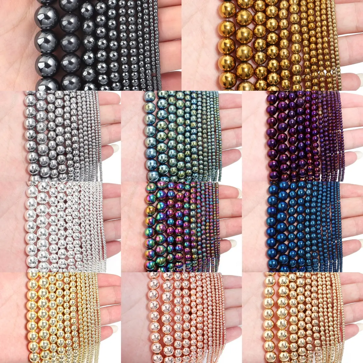 1strand 2/3/4/5/6/8/10/12mm Multicolor Round Hematite Stone Beads Loose Spacer Beads For Jewelry Making DIY Necklace Bracelet