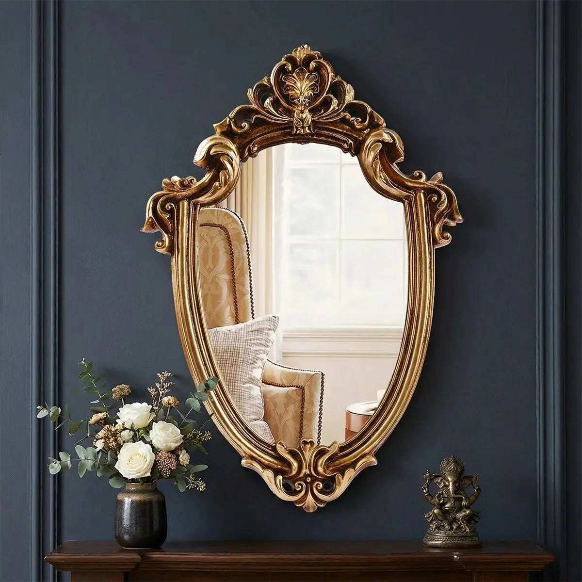 European Classical Gold Pattern Mirror Decorative Piece, Resin Material, Wall or Desk Mount, Home Decoration, Vanity Tabletop Mirror, Wall Mirrors Decorative, Decorative Mirrors For Wall Decor