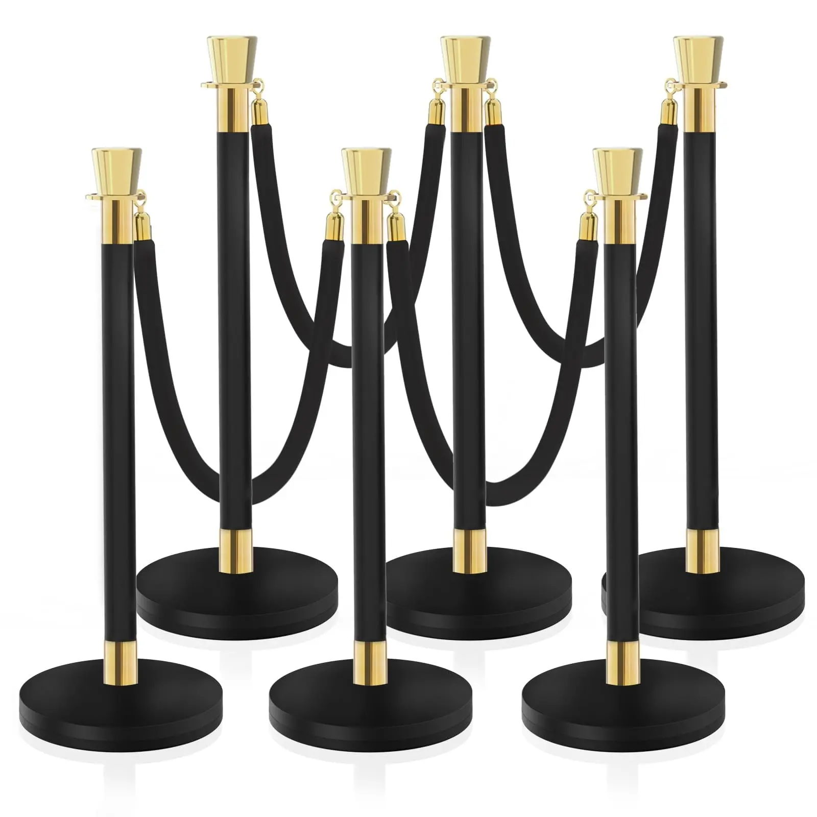 SHAREWIN Gold Stanchions with Black Velvet Ropes, Portable Decorative Queue Barrier Props for Craft Fair, Pop-Up Shop Booth, Home Photo Booth, TikTok Vlog & Backyard Themed Party Decor