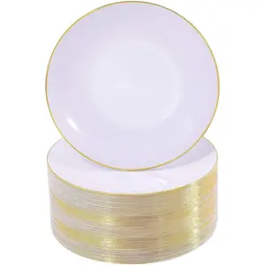 100 count White with  Rim Plastic Plates - 7.5inch Disposable  Salad/Dessert Plate - White and  Plastic Plates Ideal for Wedding & Party