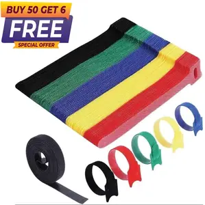 [50PCS + 6 Bonus] Reusable Hook & Loop Cable Ties – Double-Sided, 21mm Wide – Self-Adhesive Cord Management for Home & Office – Tangle-Free & Eco-Friendly